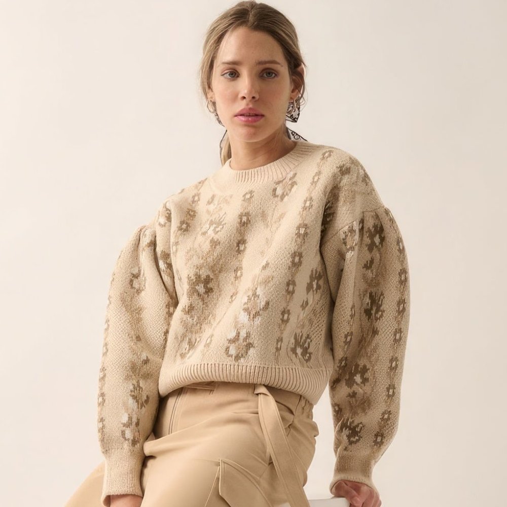 Floral Round Neck Long Sleeve Relax Fit Sweater